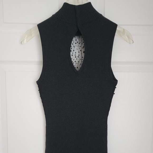 CACHE  Black Sleeveless, Mock Turtleneck, Sheer Yoke, Shimmer Sweater, NWT, Sz 6 - Picture 6 of 7